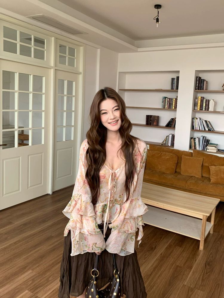 Wrap Blouse Chiffon - Chemisier en mousseline imprimé cachemire bohème