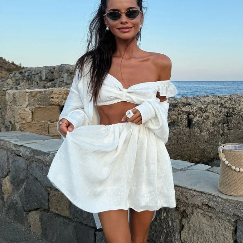 V Neck Cami Top - Débardeur bouffant Mini jupe deux pièces