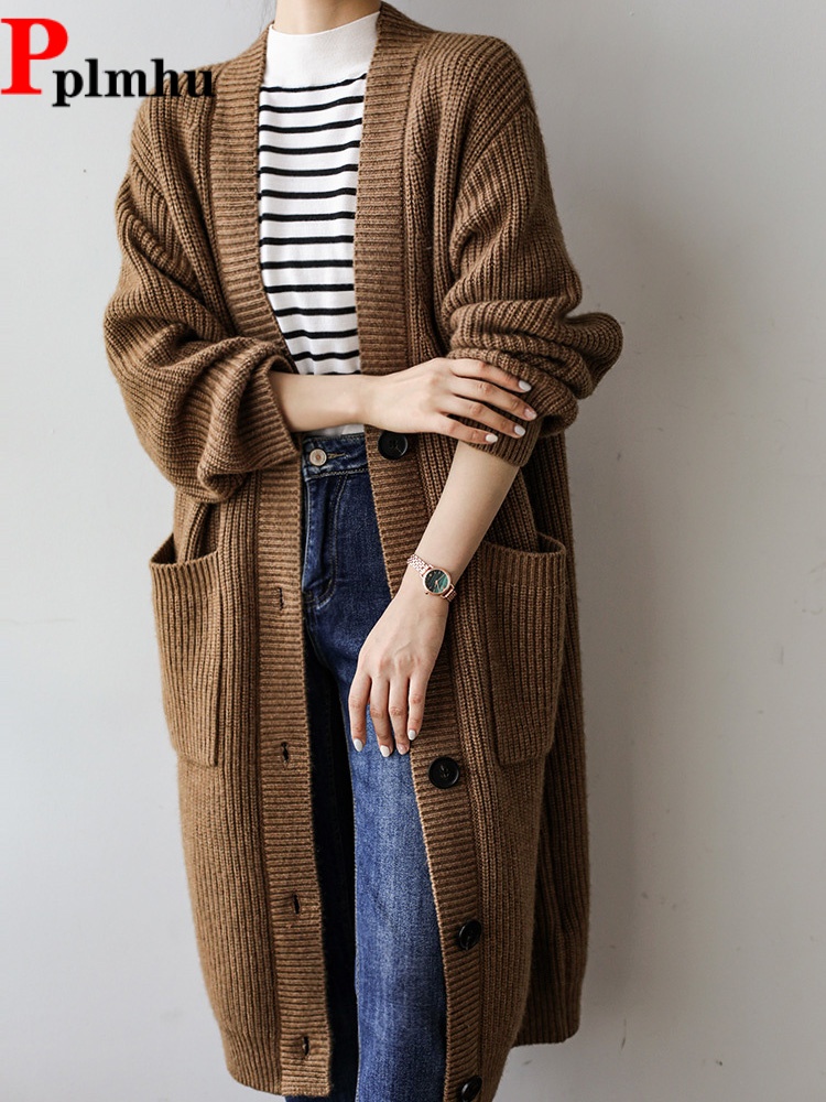Women'S Fashion Gilet - Cardigan long ample en tricot, col