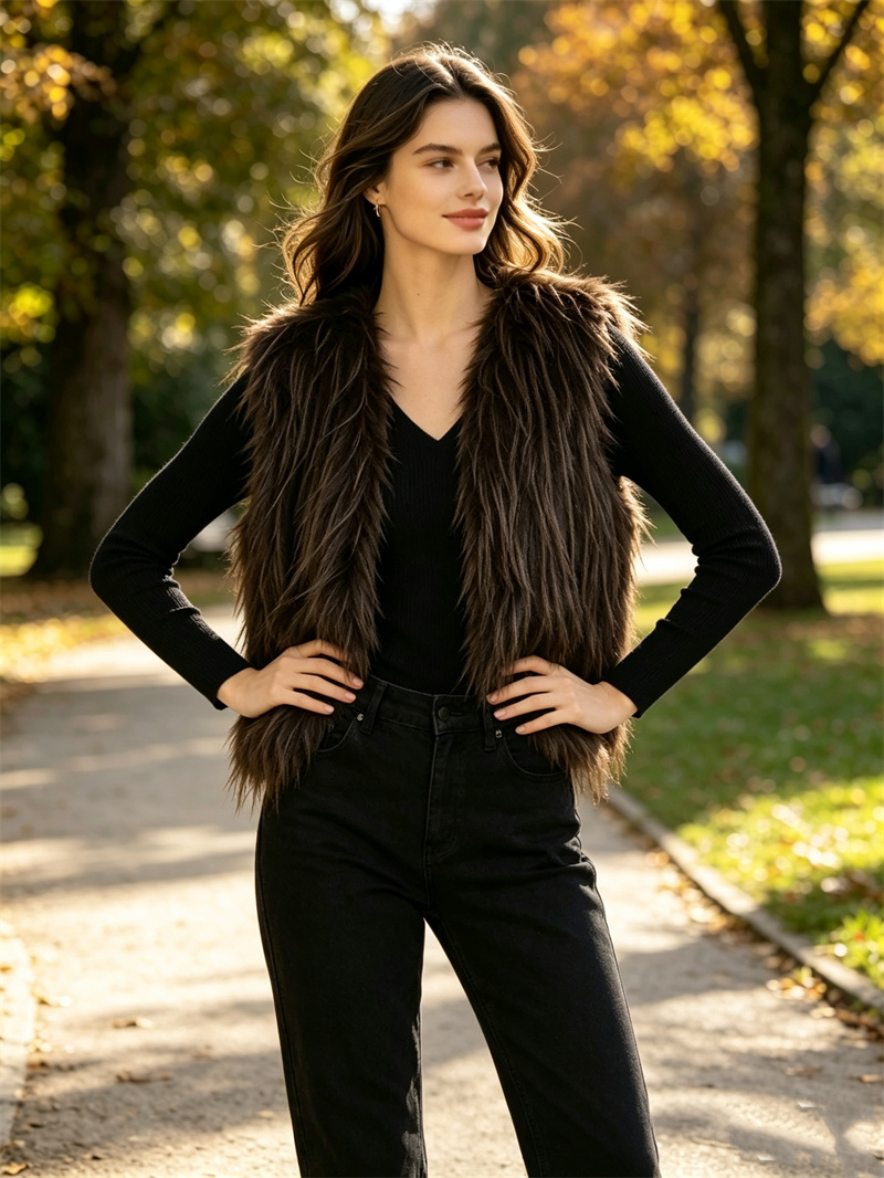 Women'S Fashion Gilet - Gilet court en fausse fourrure pour