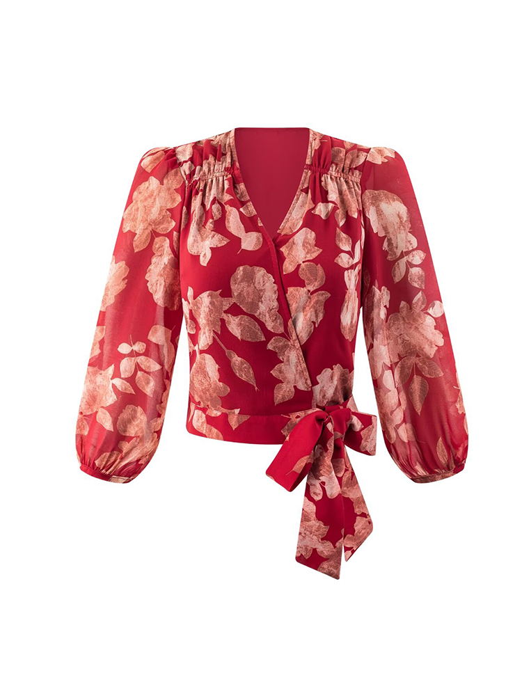 Wrap Blouse Chiffon - Chemisiers à bandes portefeuille à col