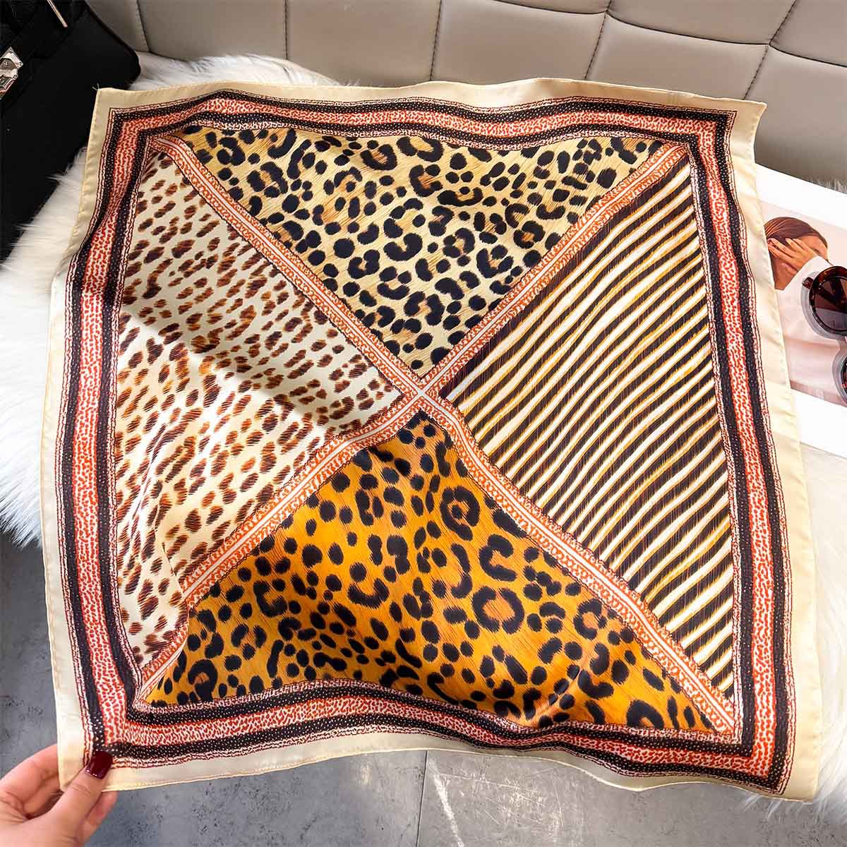 Women'S Fashion Poncho - Écharpe en soie imprimé léopard 65