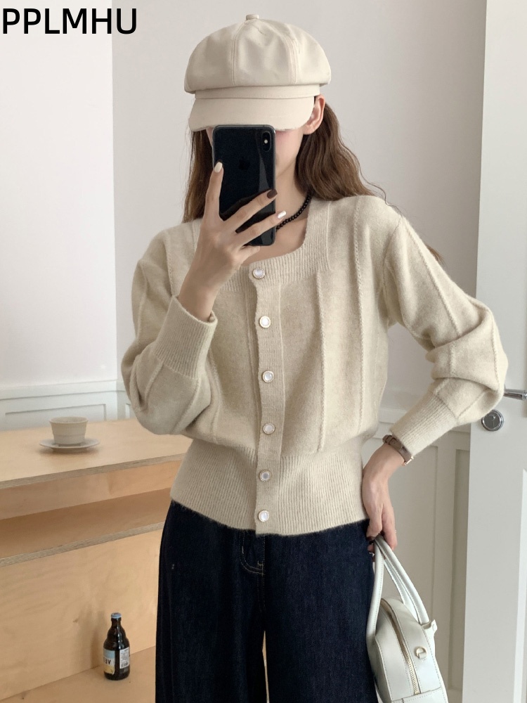 Women'S Fashion Gilet - Cardigan en maille à col carré