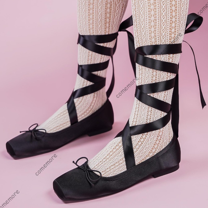 Women'S Fashion Footwear - Femmes Satin ruban cravate ballerines bout