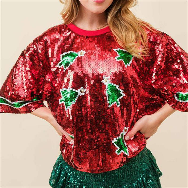 Women'S Fashion Rugby Shirt - Mode femmes paillettes T-shirt à manches