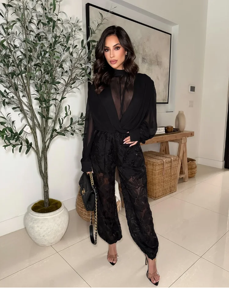 Chemisier Noir Transparent en  - Wrap Blouse Chiffon avis et prix