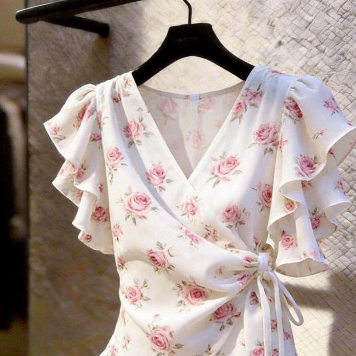 Chemisier en mousseline rose à - Wrap Blouse Chiffon avis et prix