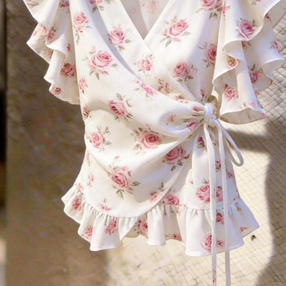 Chemisier en mousseline rose à - Wrap Blouse Chiffon avis et prix