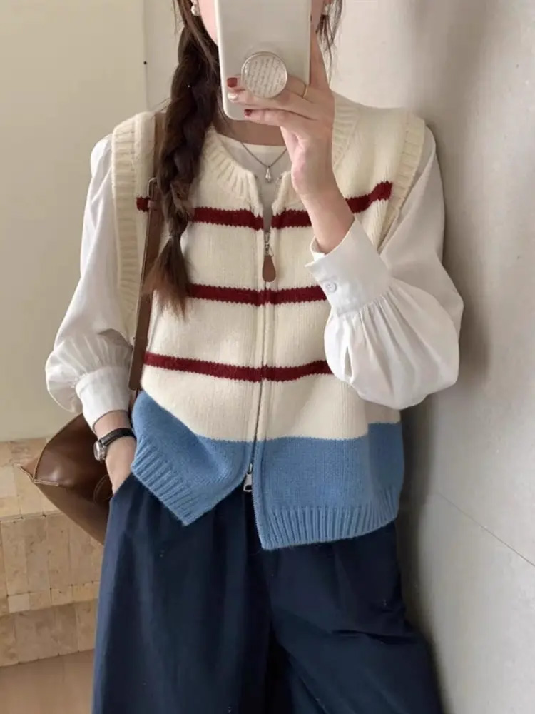 Cardigan rayé à fermeture écla - Women'S Fashion Gilet avis et prix