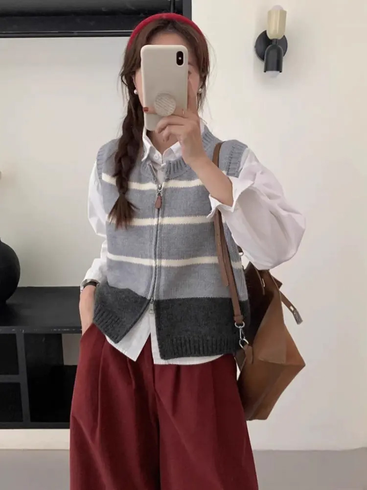 Cardigan rayé à fermeture écla - Women'S Fashion Gilet avis et prix