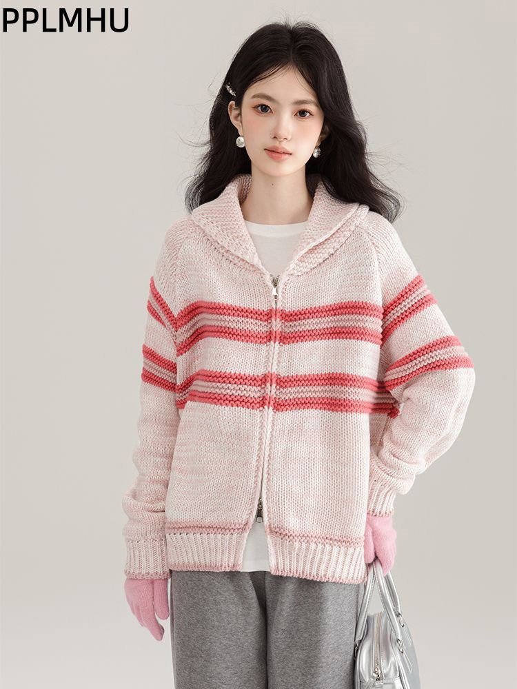 Cardigan tricoté rayé à col ra - Women'S Fashion Gilet avis et prix