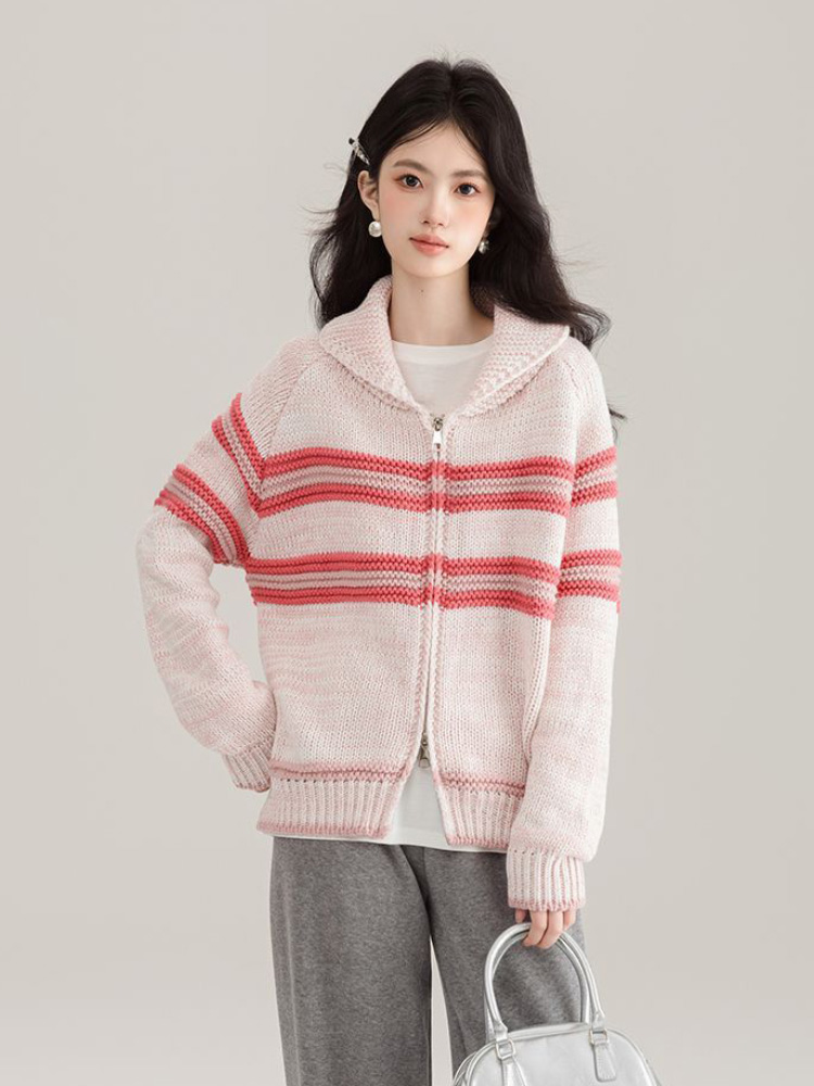 Cardigan tricoté rayé à col ra - Women'S Fashion Gilet avis et prix