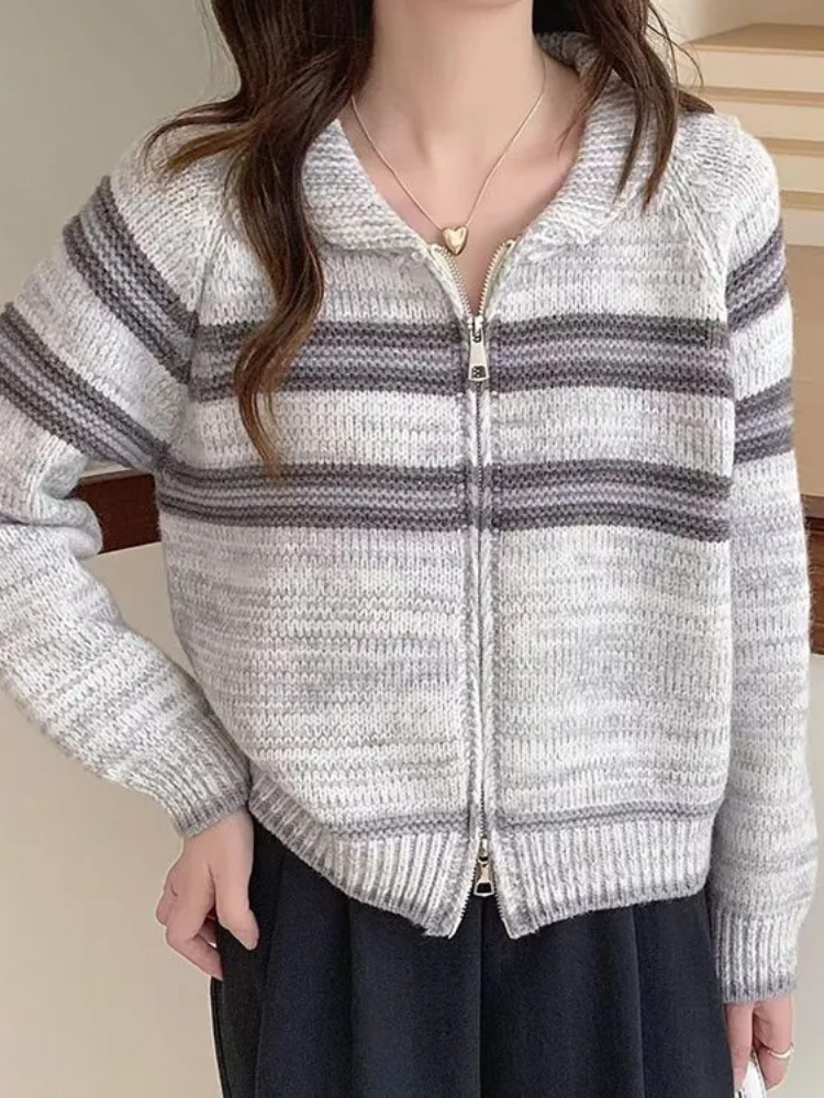Cardigan tricoté rayé à col ra - Women'S Fashion Gilet avis et prix