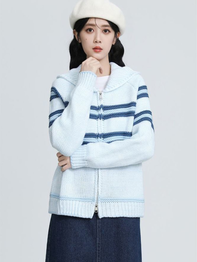 Cardigan tricoté rayé à col ra - Women'S Fashion Gilet avis et prix
