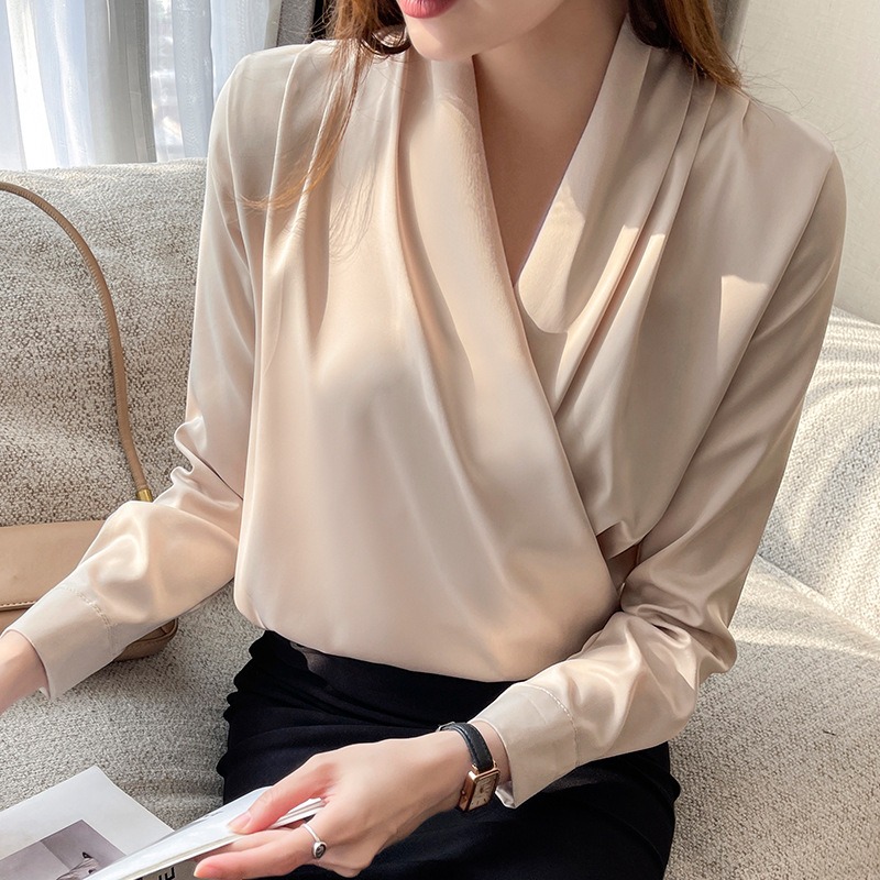 Chemisier en satin à col en V  - Wrap Blouse Chiffon avis et prix