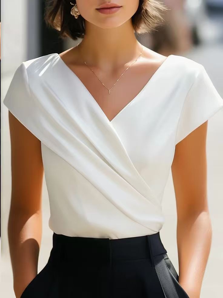 Blouse d'été pour femme, blanc - Wrap Blouse Chiffon avis et prix